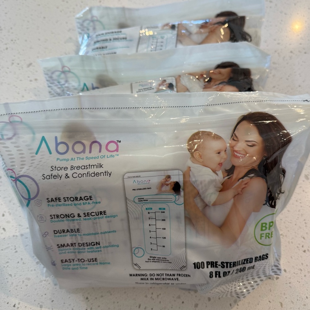 Lot Of 3 Abana Breast Milk Storage Bags 100 Count Pre Sterilized BPA Free 8oz